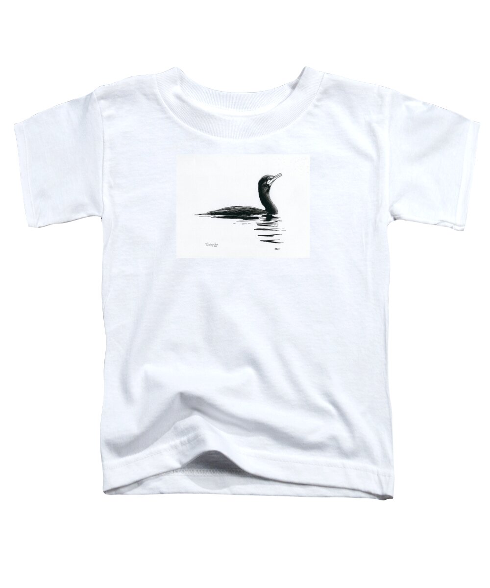 Cormorant Toddler T-Shirt featuring the drawing Cormorant by Timothy Livingston