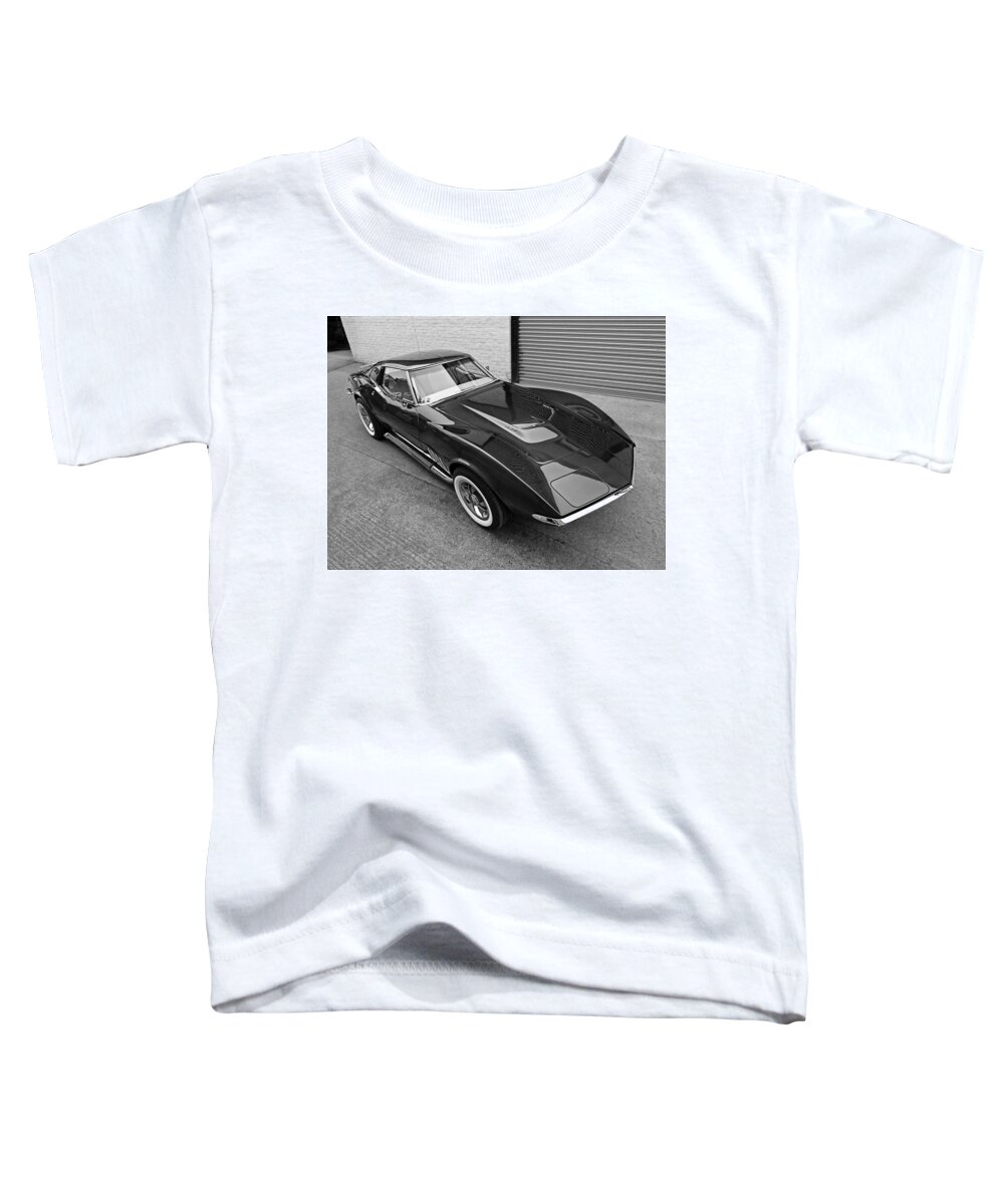 Classic Vette Toddler T-Shirt featuring the photograph Corvette C3 1968 in Black and White by Gill Billington