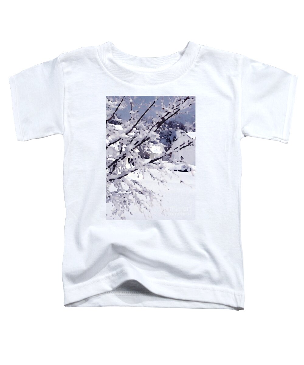 Snow Toddler T-Shirt featuring the digital art Dogwood in the snow by Lynellen Nielsen