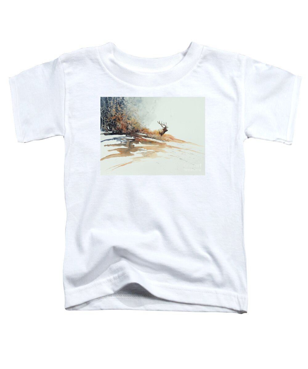 Elk Toddler T-Shirt featuring the painting Elk by Greg and Linda Halom