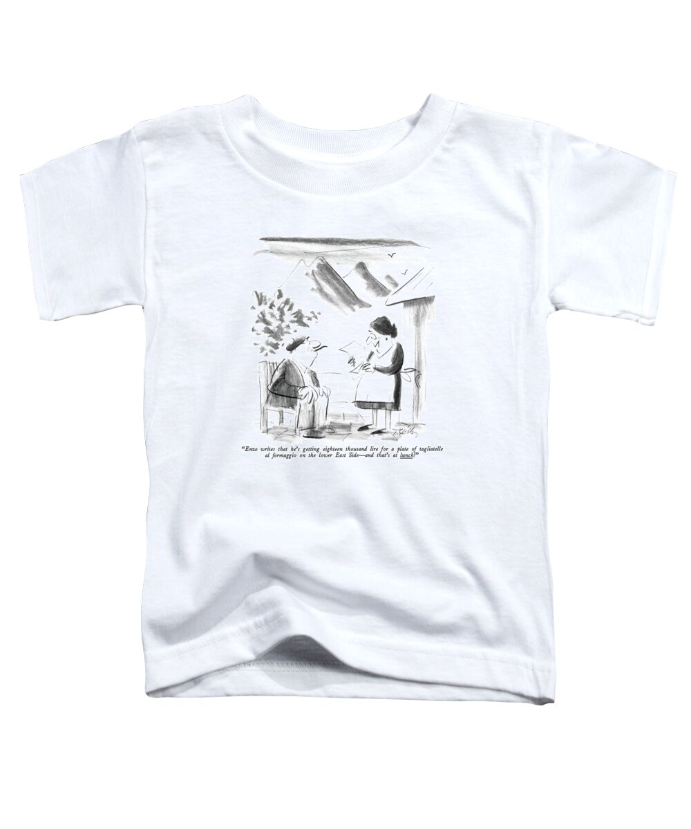 Money Toddler T-Shirt featuring the drawing Enzo Writes That He's Getting Eighteen Thousand by Donald Reilly