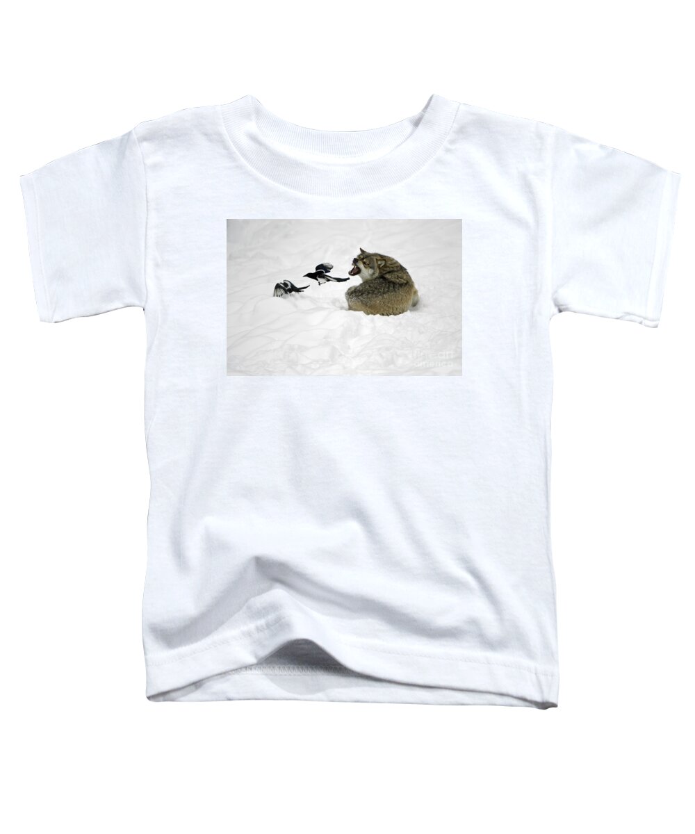 Wolf Toddler T-Shirt featuring the photograph European Wolf With Magpies by Duncan Usher