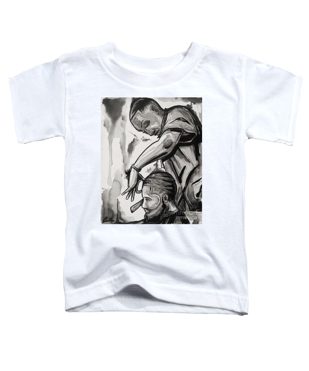 Barber Toddler T-Shirt featuring the painting Finishing Touches by Shop Aethetiks