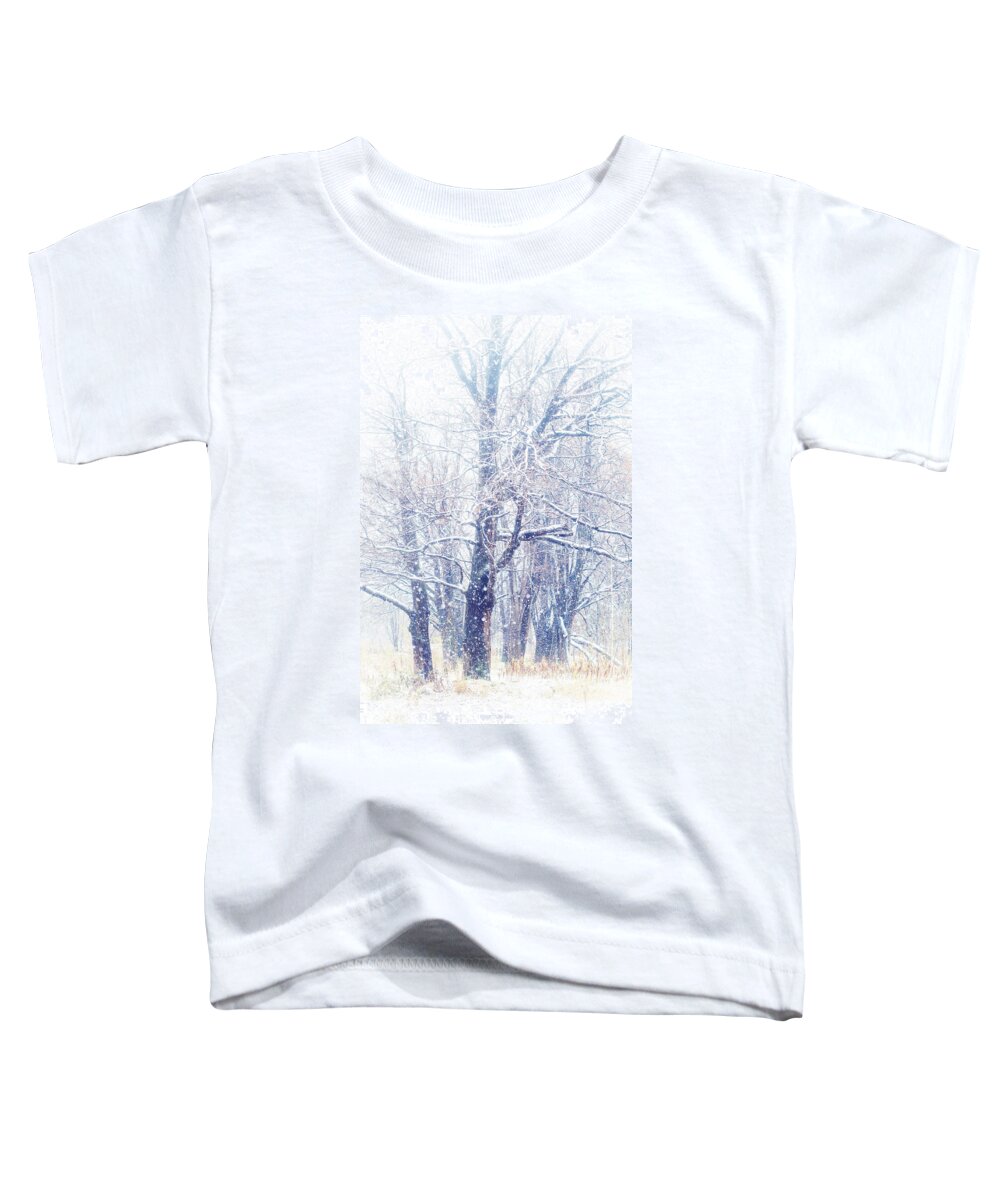 Snow Toddler T-Shirt featuring the photograph First Snow. Dreamy Wonderland by Jenny Rainbow