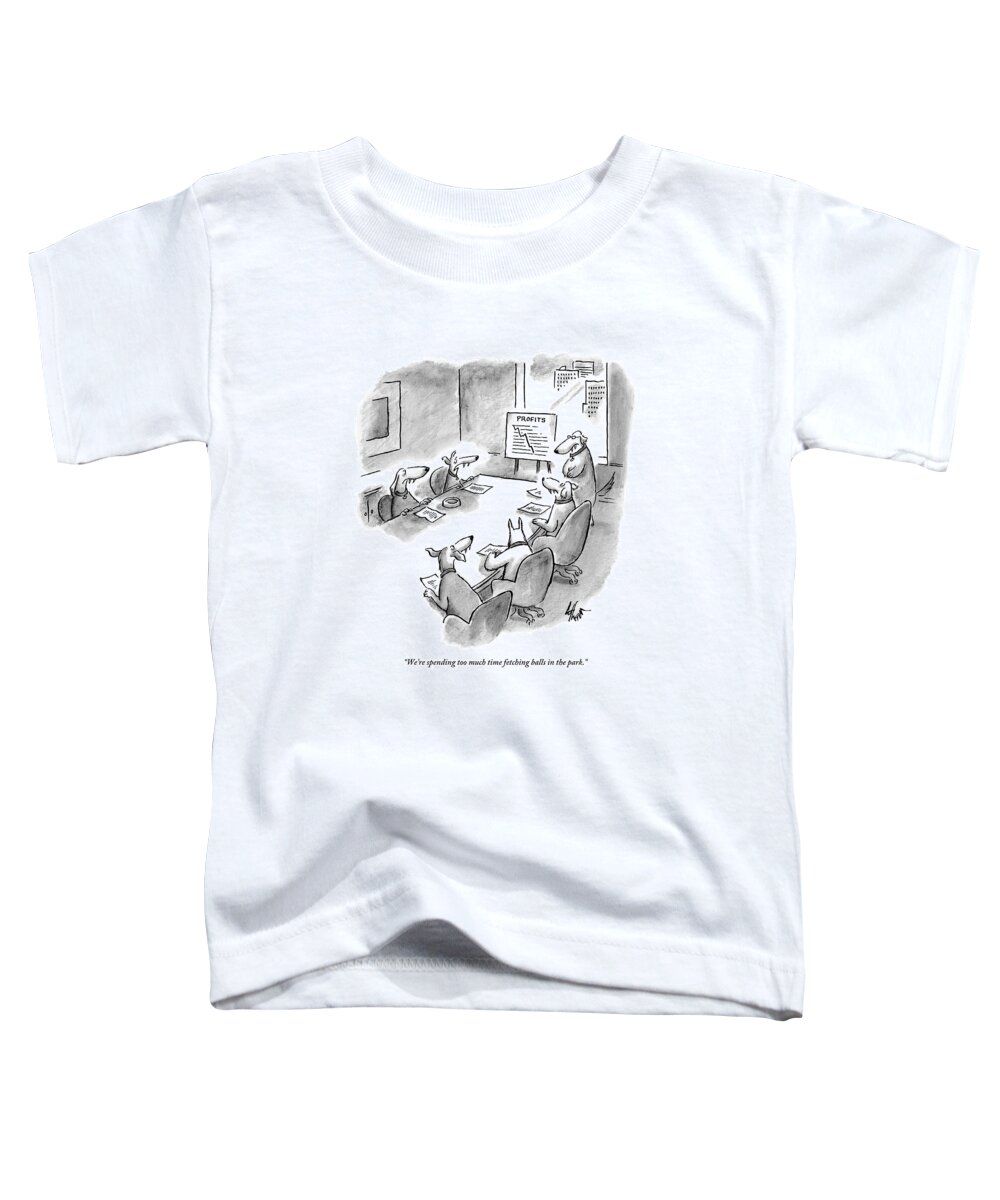 Dogs - Fetching Toddler T-Shirt featuring the drawing Five Dogs Sit Around An Office Meeting Table by Frank Cotham