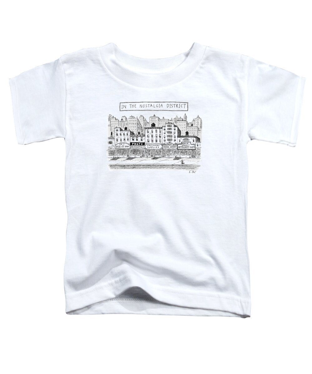 Street Scenes Toddler T-Shirt featuring the drawing Five Stores On A Street Make-up The Nostalgia by Roz Chast