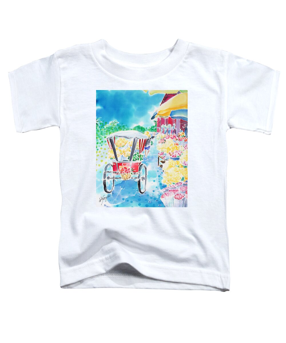 Thailand Toddler T-Shirt featuring the painting Flower market in Chiang Mai by Hisayo OHTA