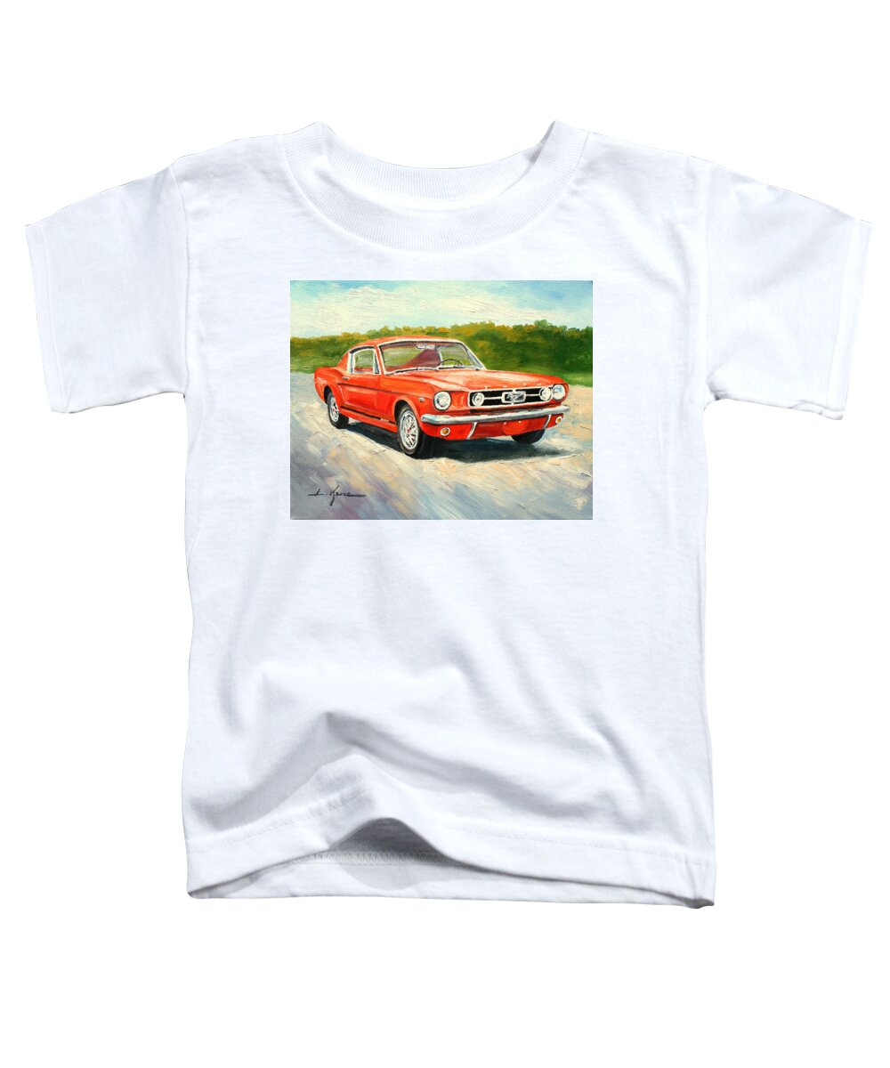 Mustang Toddler T-Shirt featuring the painting Ford Mustang 1965 by Luke Karcz