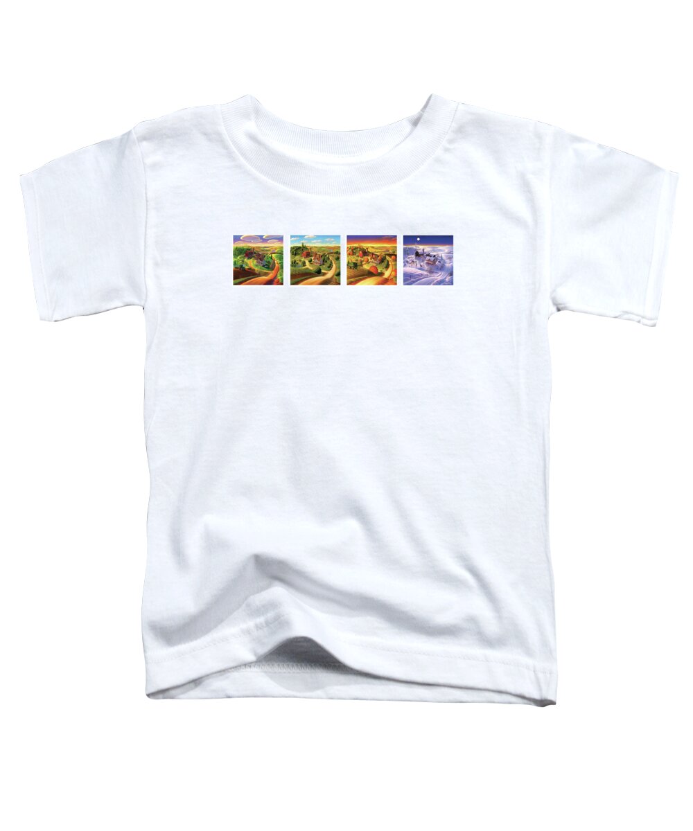  Four Seasons Toddler T-Shirt featuring the painting Four Seasons on the Farm by Robin Moline