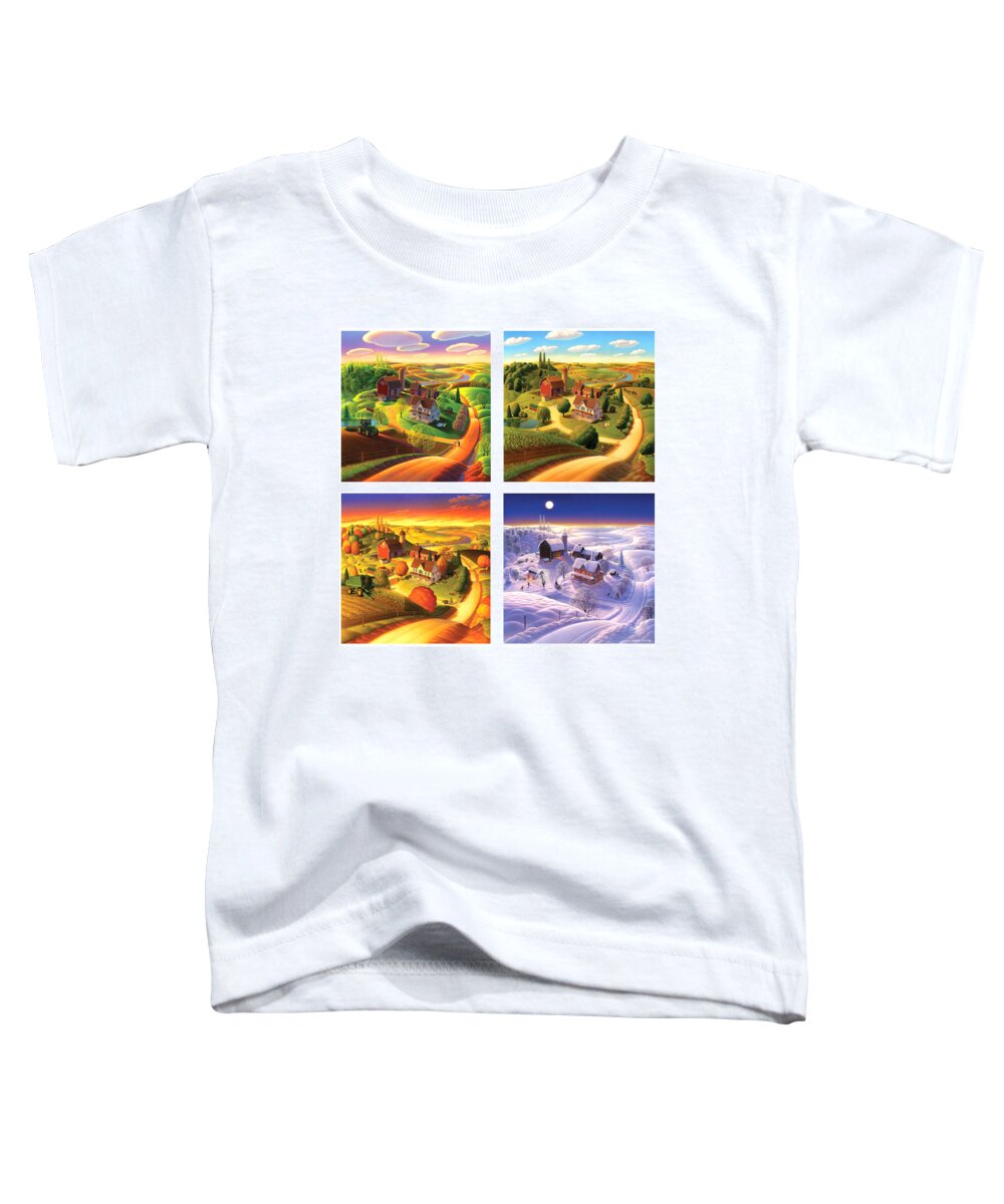 Four Seasons Toddler T-Shirt featuring the painting Four Seasons on the Farm Squared by Robin Moline