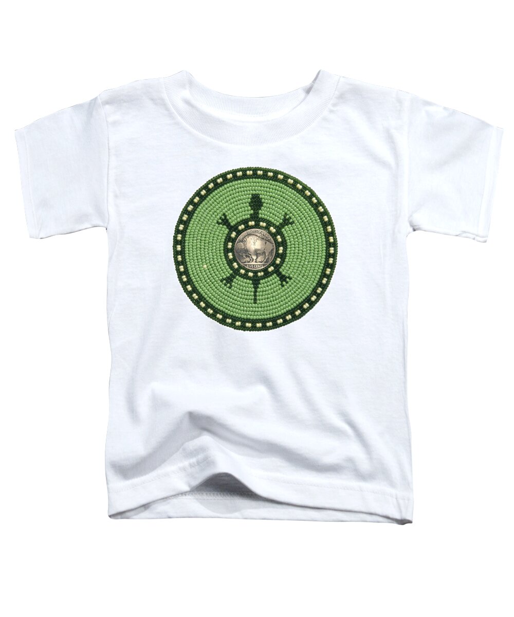 Beadwork Toddler T-Shirt featuring the mixed media Green Buffalo Turtle by Douglas Limon