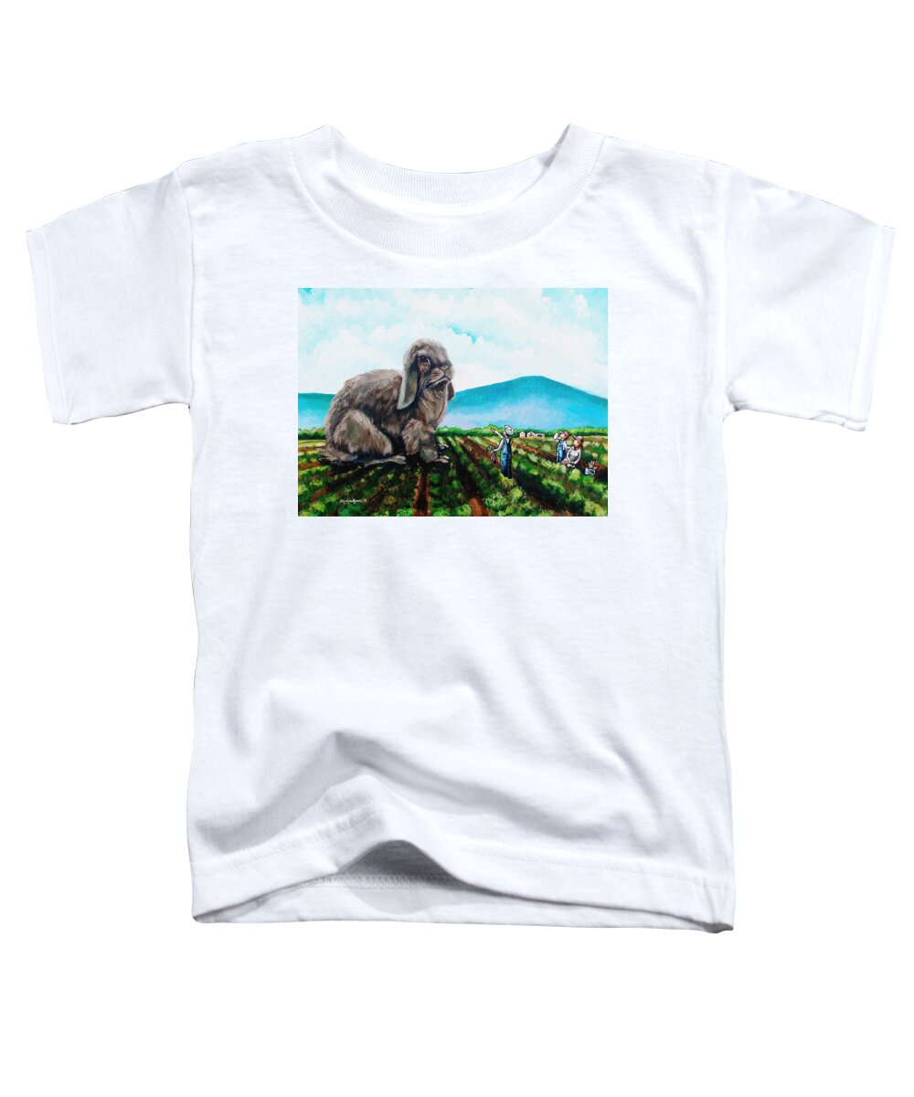 Bunny Toddler T-Shirt featuring the painting Guard the Carrots by Shana Rowe Jackson