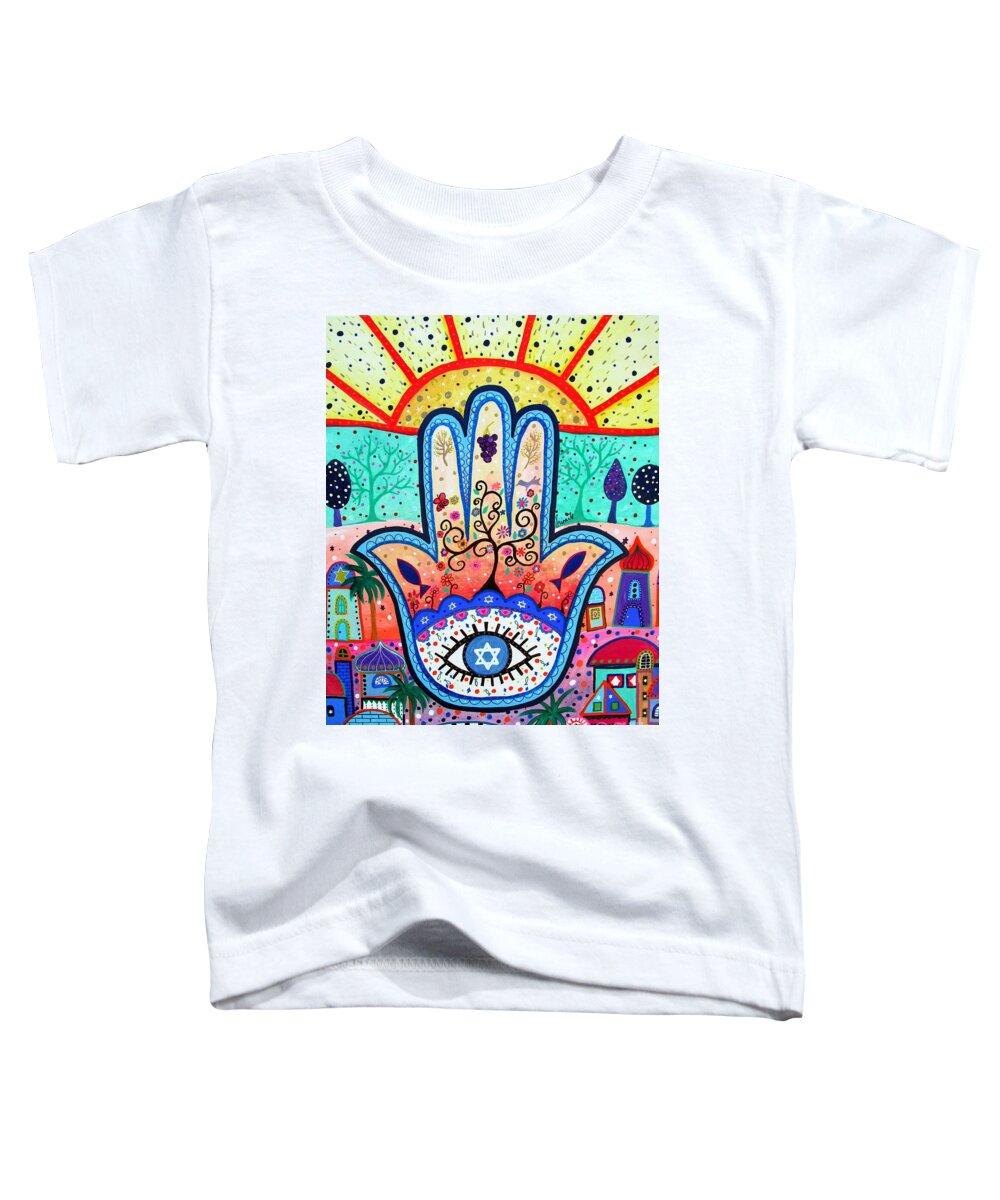 Hamsa Toddler T-Shirt featuring the painting Hamesh Evil Eye by Pristine Cartera Turkus