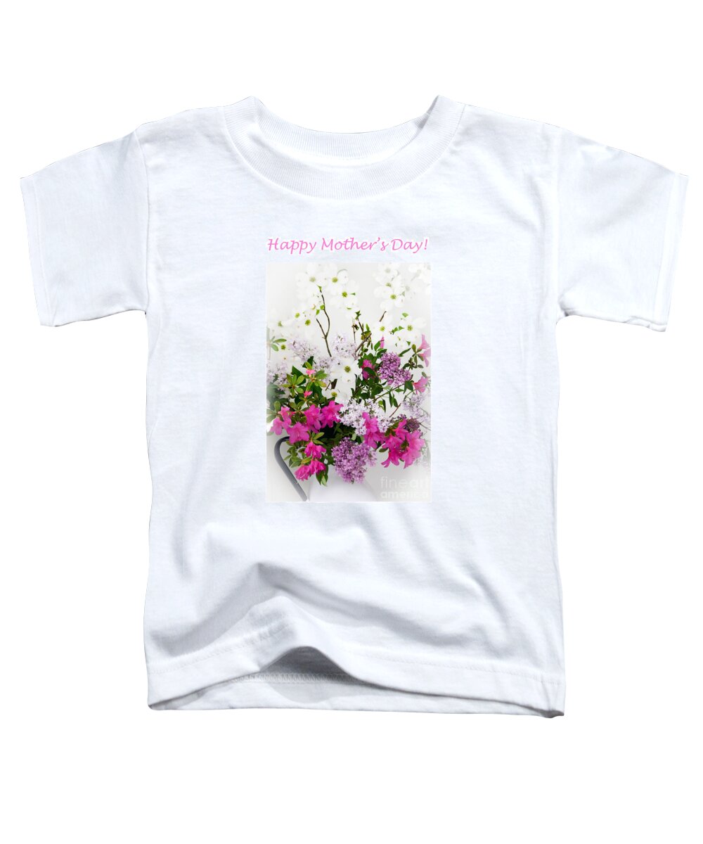 Card Toddler T-Shirt featuring the photograph Happy Mother's Day White Pitcher with Flowers by Karen Lee Ensley