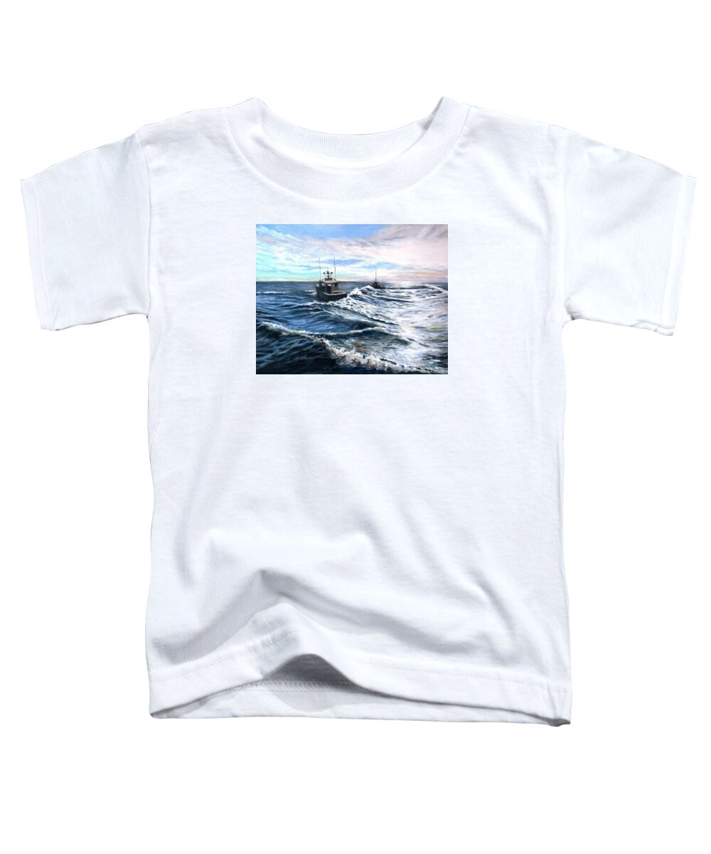 Boats Toddler T-Shirt featuring the painting Heading Out by Eileen Patten Oliver