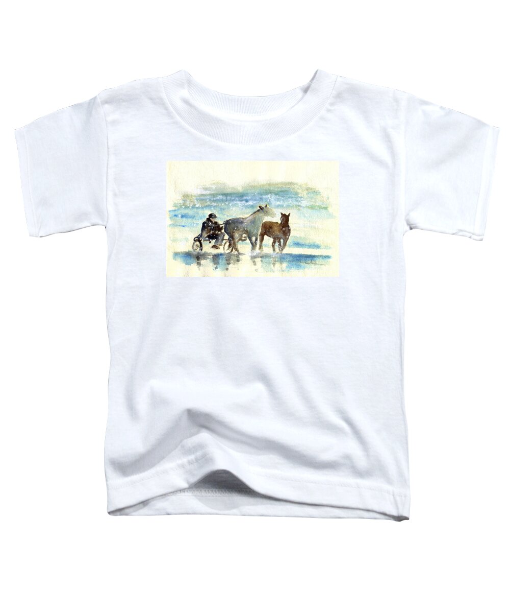Travel Toddler T-Shirt featuring the painting Horse Carriage on A Beach in Ireland by Miki De Goodaboom