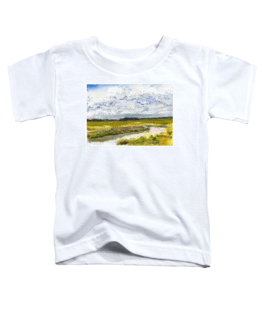 Acrylic Toddler T-Shirt featuring the painting Hunting Island crab dock by Peter Senesac