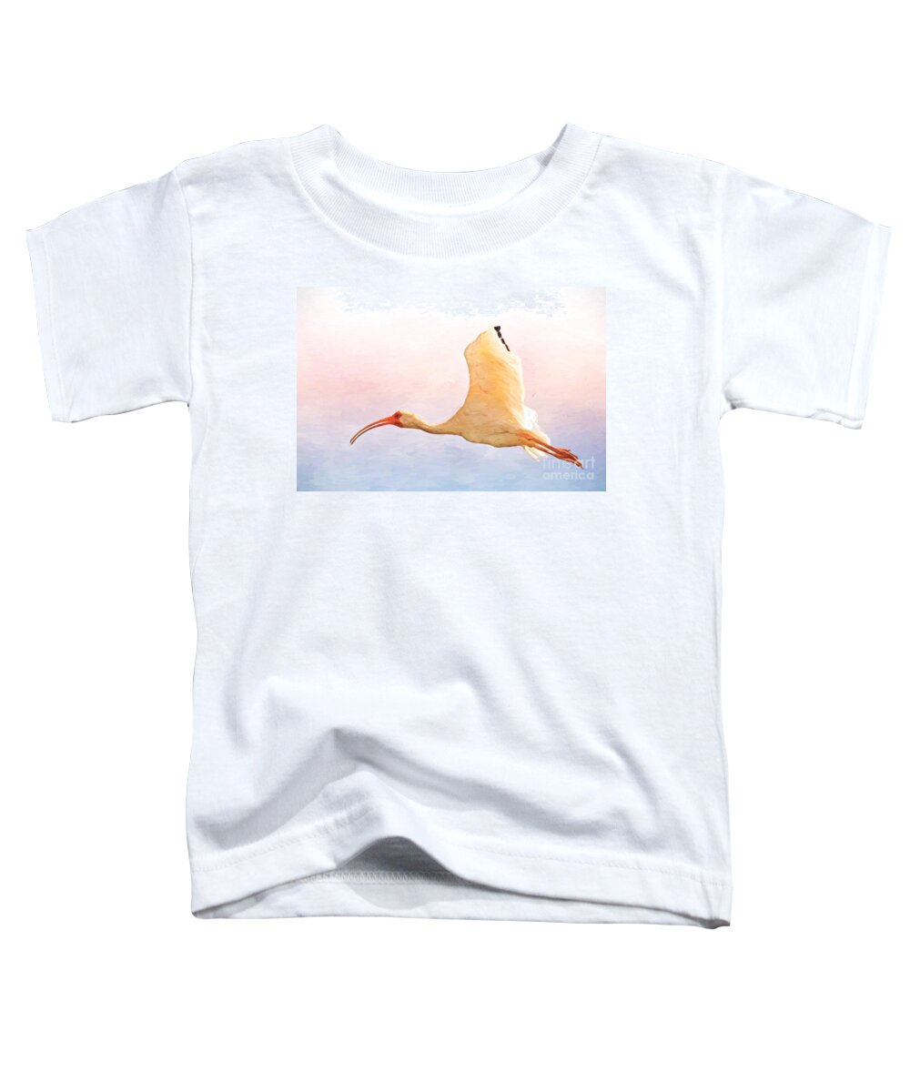 American White Ibis Toddler T-Shirt featuring the photograph Ibis in Flight by Kerri Farley