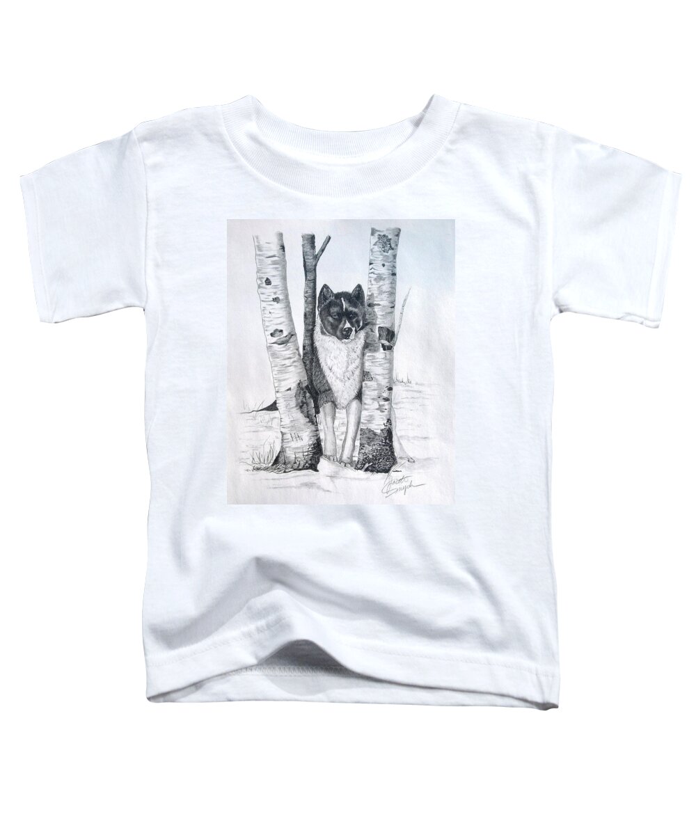 Dog Prints Toddler T-Shirt featuring the drawing Ihasa in the Woods by Joette Snyder