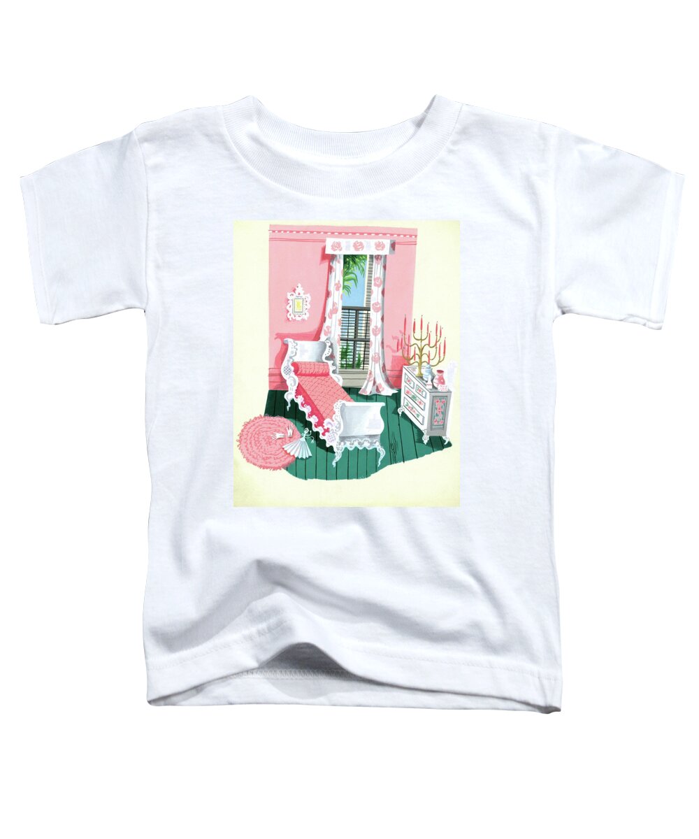 Bedroom Toddler T-Shirt featuring the digital art Illustration Of A Victorian Style Pink And Green by Edna Eicke