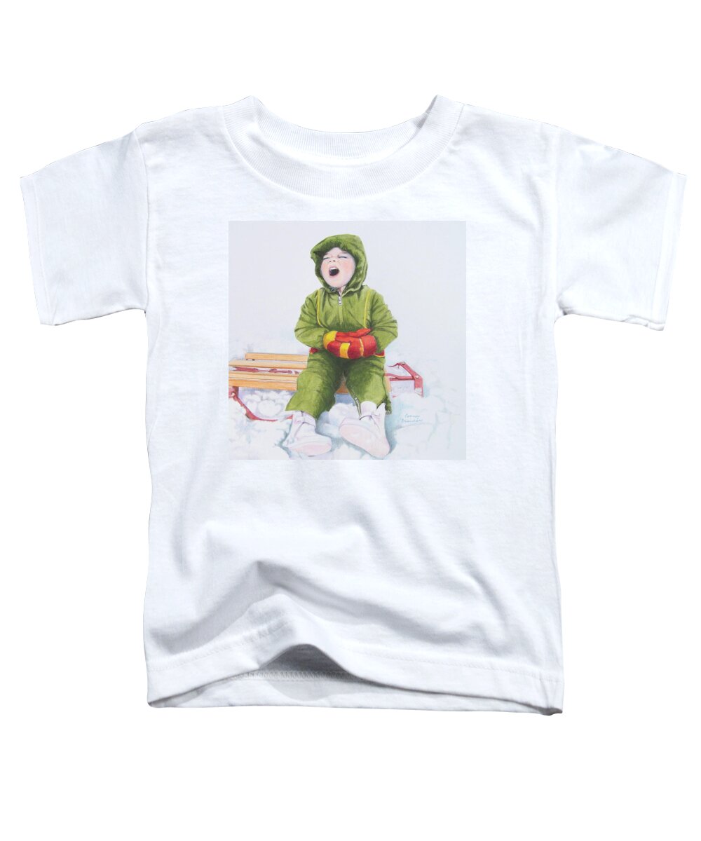 Green Toddler T-Shirt featuring the mixed media I'm Cooold by Constance Drescher