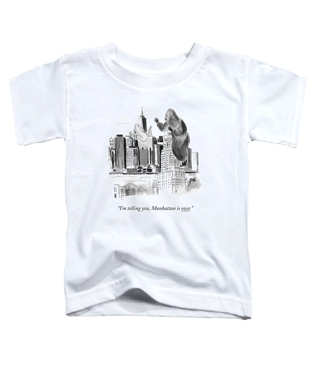 Godzilla Toddler T-Shirt featuring the drawing King Kong, Atop The Williamsburgh Savings Bank by Emily Flake