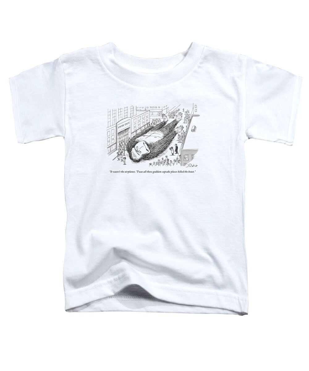 Cupcakes Toddler T-Shirt featuring the drawing King Kong Lies Dead In The Street At The Foot by Joe Dator