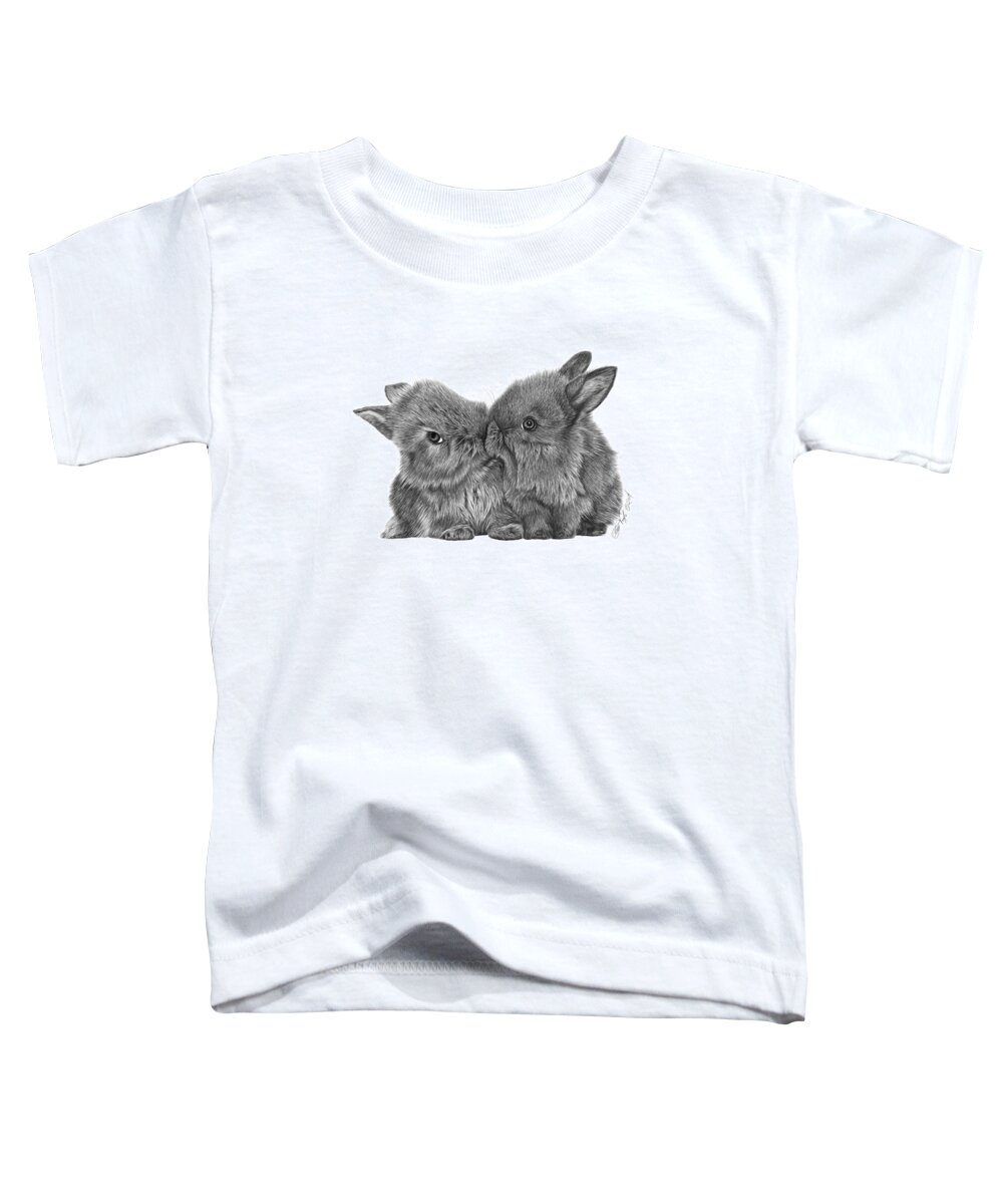  Animal Drawings Toddler T-Shirt featuring the drawing Kissing Bunnies - 035 by Abbey Noelle