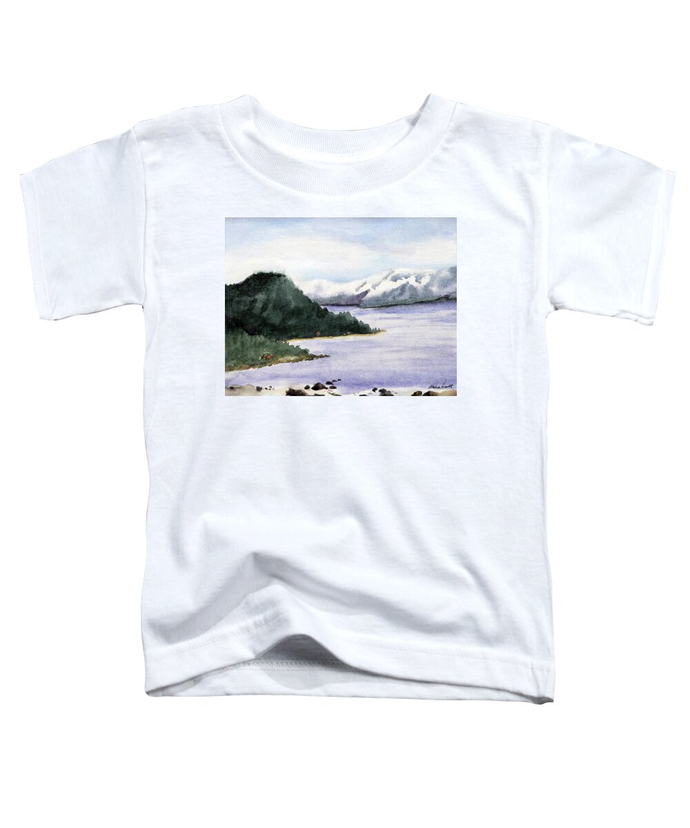 Landscape Toddler T-Shirt featuring the painting Lake Tahoe in Snow by Maria Hunt