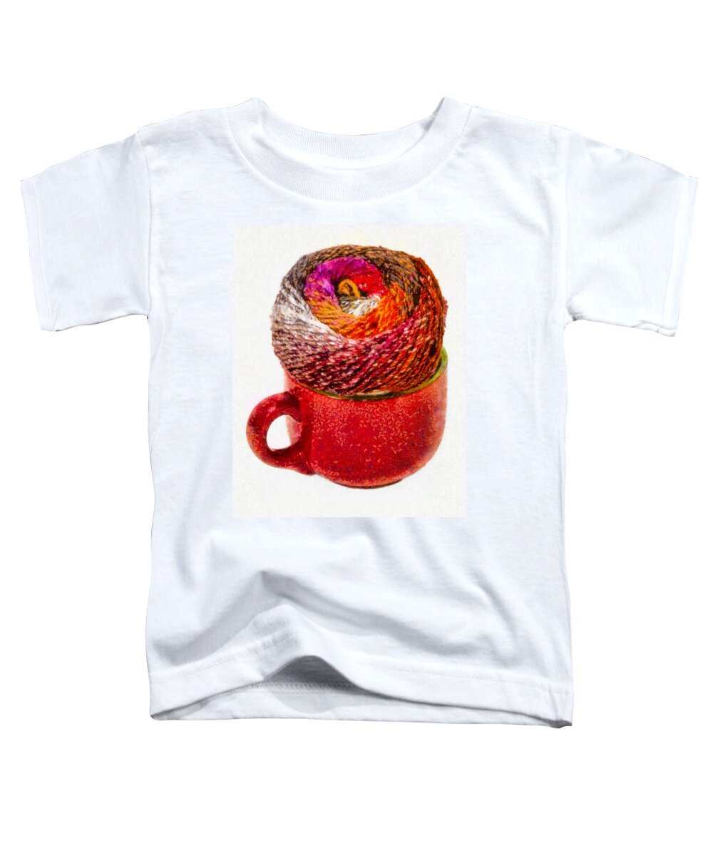 Colors Toddler T-Shirt featuring the photograph Large cup with knitting yarn by Les Palenik