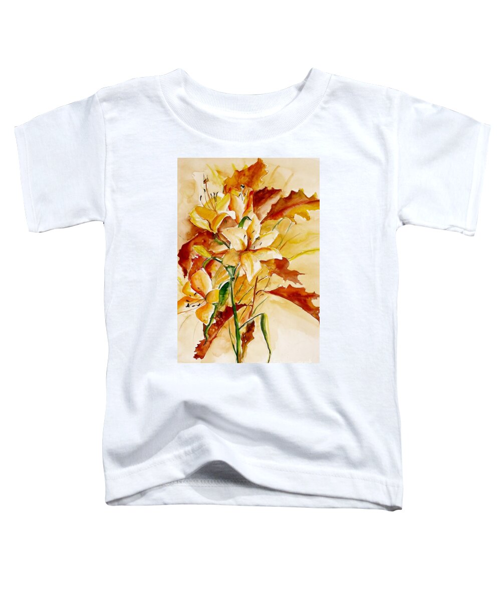 Watercolor Toddler T-Shirt featuring the painting Lilies by Karina Plachetka
