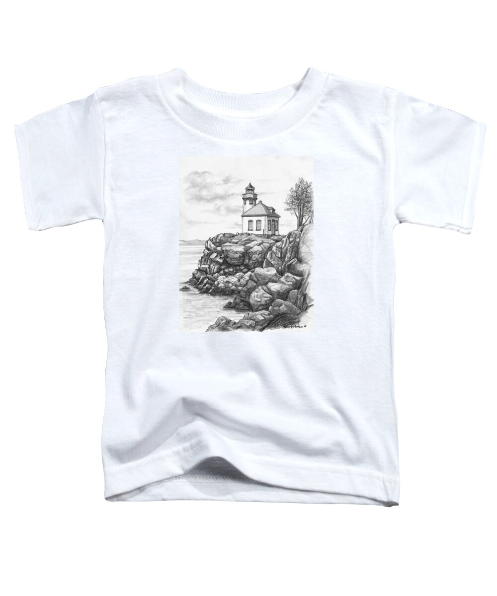 Lime Kiln Lighthouse Toddler T-Shirt featuring the drawing Lime Kiln Lighthouse by Kim Lockman