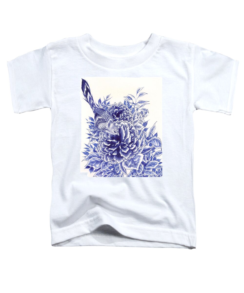 Bird Toddler T-Shirt featuring the drawing Little Curiosity by Alice Chen