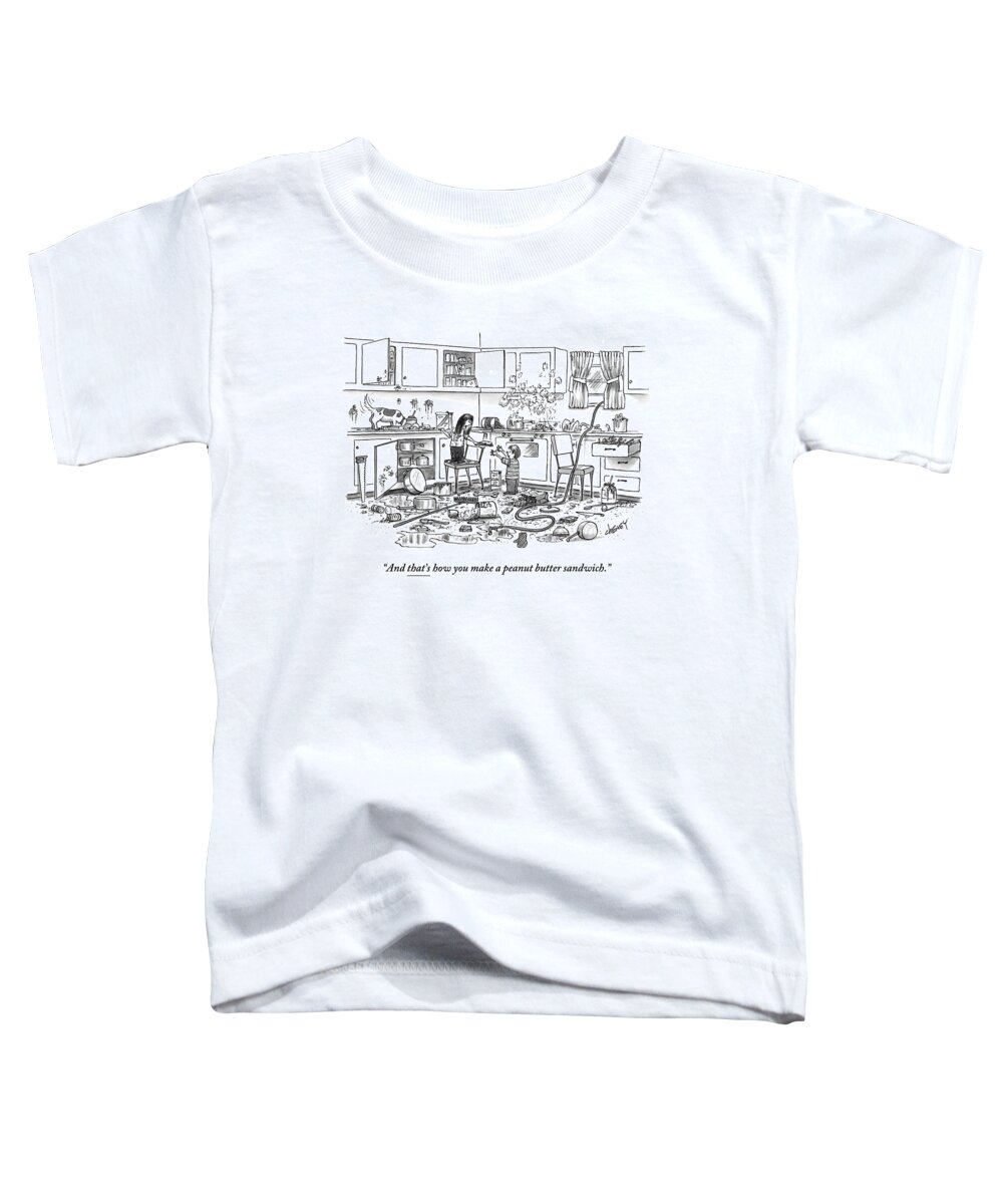 Recipes Toddler T-Shirt featuring the drawing Little Girl Handing A Little Boy A Sandwich by Tom Cheney