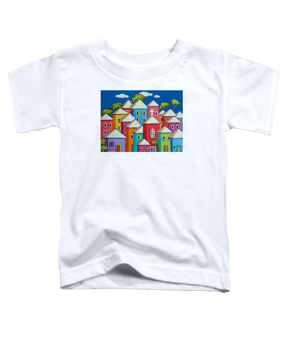 Colorful Houses Toddler T-Shirt featuring the painting Colorful Houses Tropical Caribbean - Little Village by Rebecca Korpita