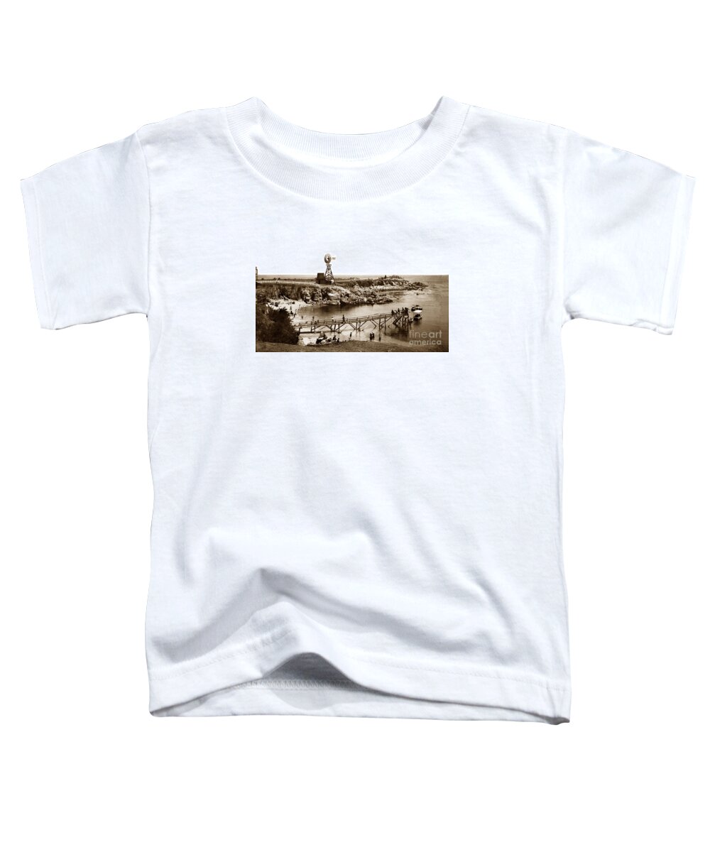 Lovers Point Toddler T-Shirt featuring the photograph Lovers Point Beach and old wooden pier Pacific Grove August 18 1900 by Monterey County Historical Society