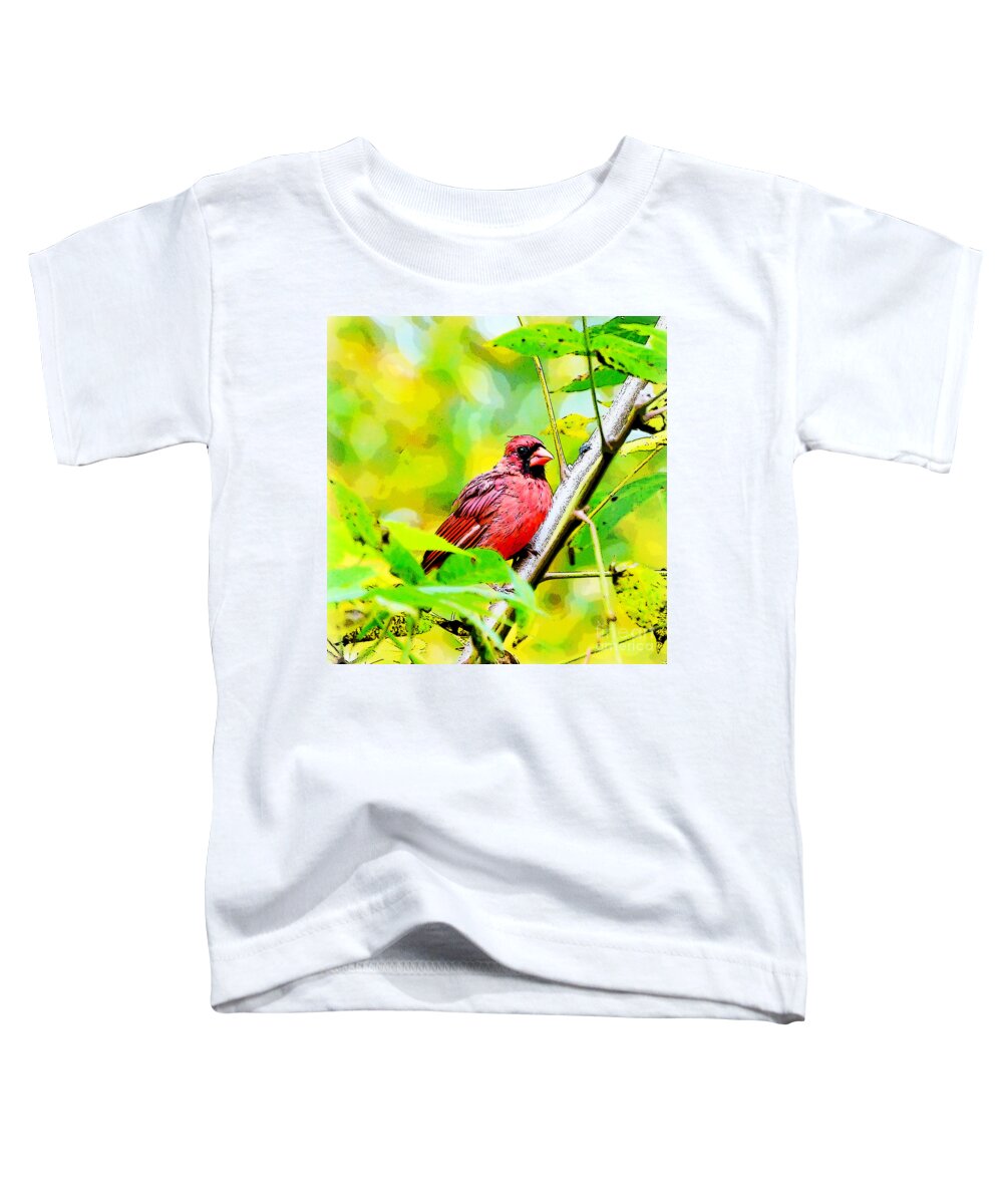 Male Cardinal Toddler T-Shirt featuring the photograph Male Cardinal - Artsy by Kerri Farley