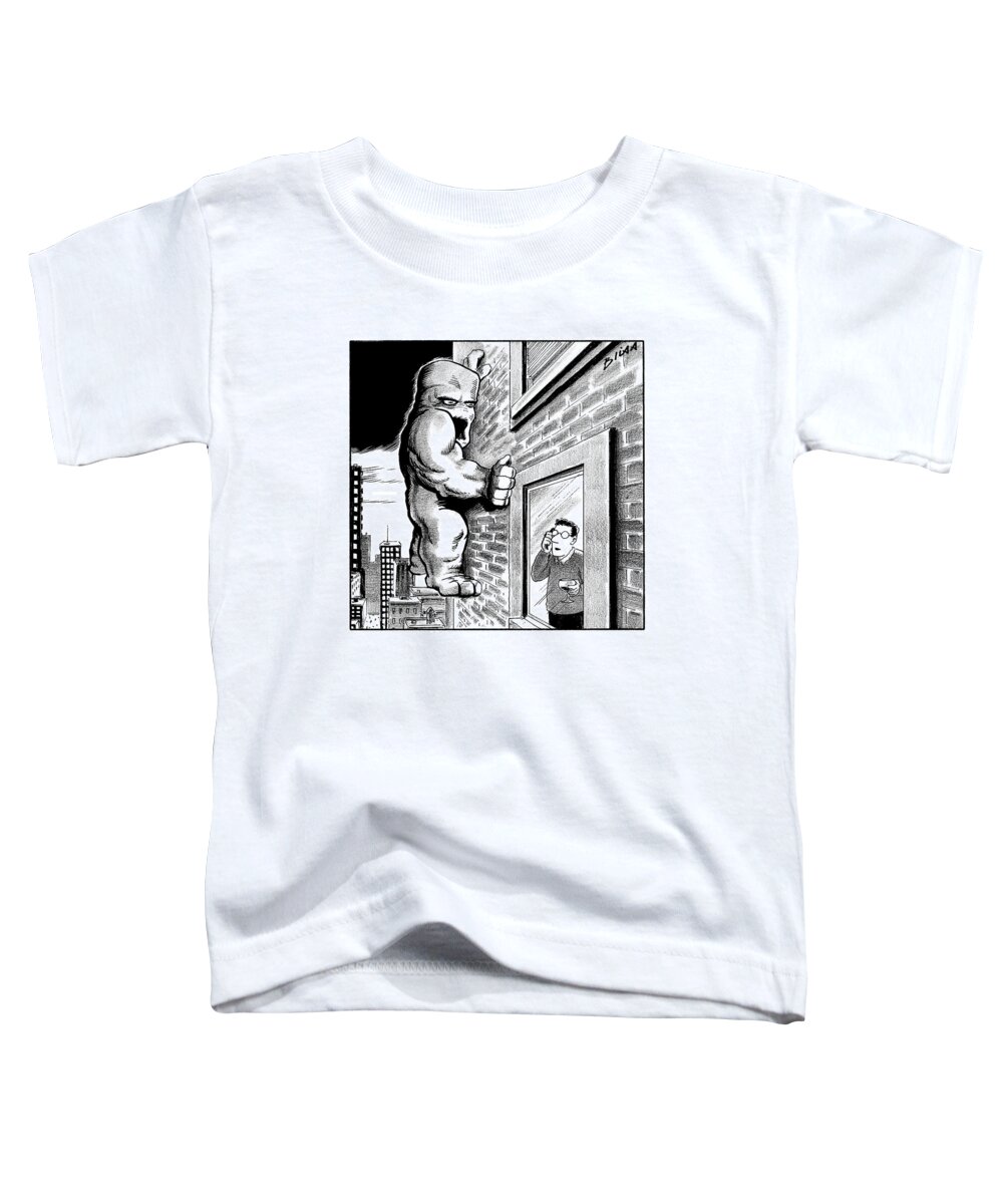 Caption Contest Tk Toddler T-Shirt featuring the drawing Man On Cell Phone Sees Monster On Side by Harry Bliss