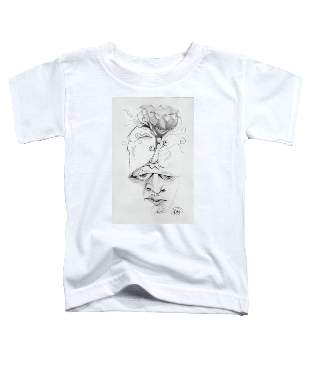 Meditation Toddler T-Shirt featuring the drawing Meditation on the crown chakra or where is your mind going surrealistic fantasy of face with energy by Rachel Hershkovitz