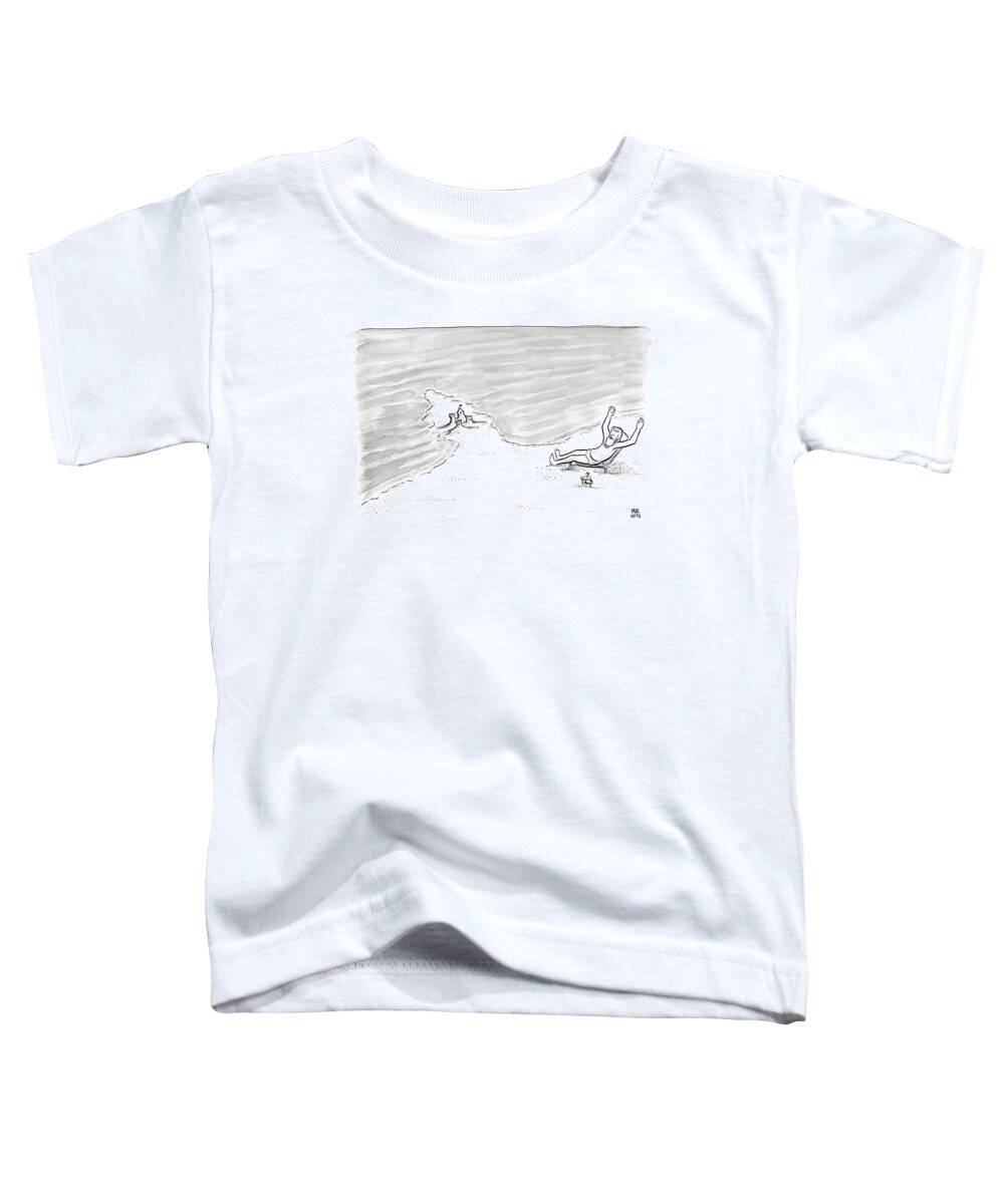 Captionless Toddler T-Shirt featuring the drawing Moses Is Laying On A Beach Chair Parting The Sea by Paul Noth