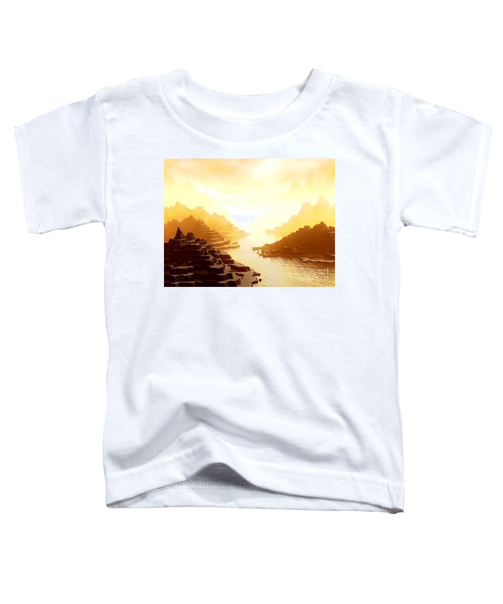 Landscape Toddler T-Shirt featuring the digital art Mysterious Mountains Waterway by Phil Perkins