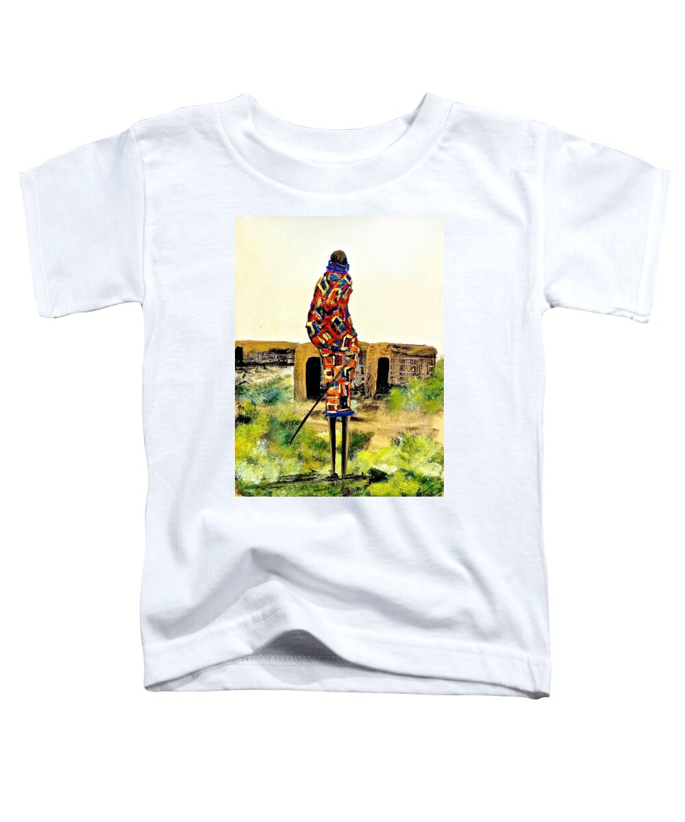 African Paintings Toddler T-Shirt featuring the painting N 27 by John Ndambo