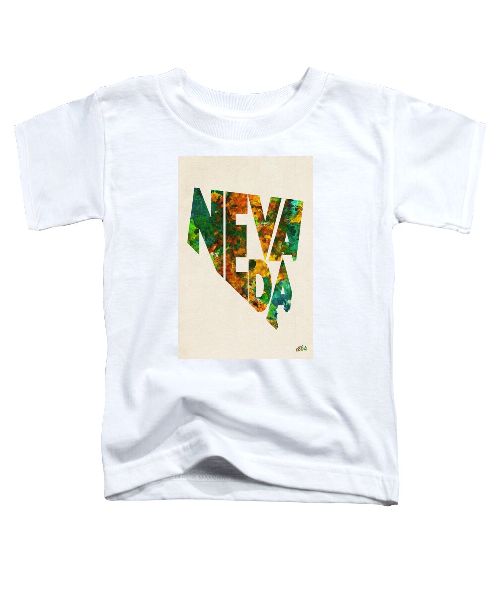 Nevada Toddler T-Shirt featuring the painting Nevada Typographic Watercolor Map by Inspirowl Design