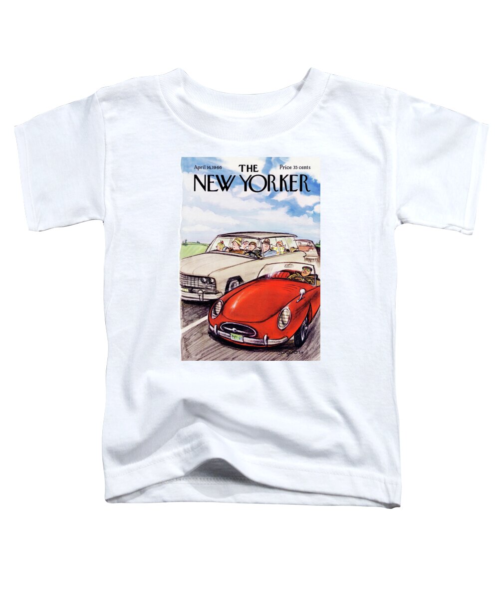 Car Cars Automobiles Drive Driving Vacation Family Hot Rod Convertible Vacation Rest Leisure Recreation Relaxation Travel Journey Trip Road Envy Jealousy Charles Saxon Csa Sumnerok Charles Saxon Csa Artkey 49894 Toddler T-Shirt featuring the painting New Yorker April 16th, 1966 by Charles Saxon
