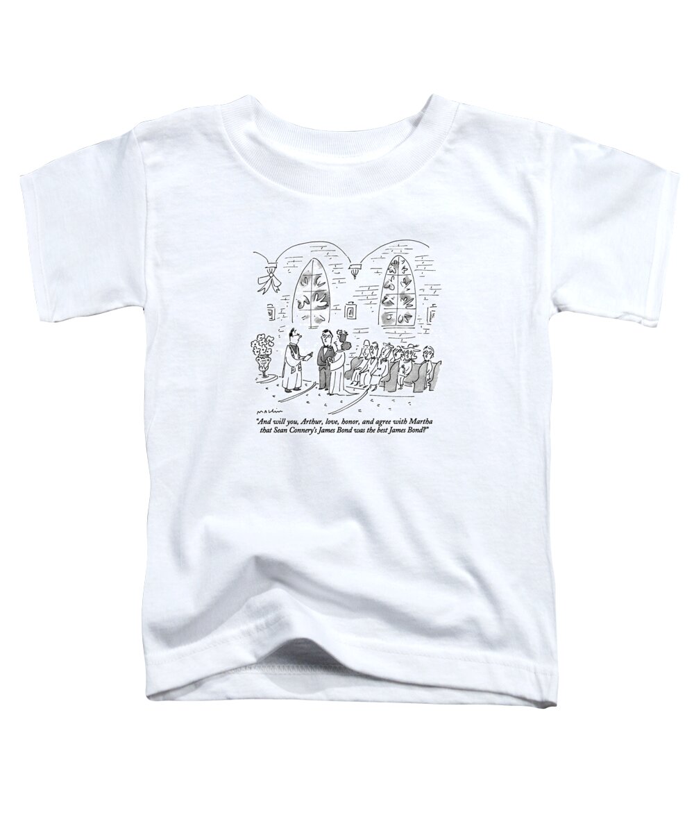 

 Minister Says To Couple That He Is Marrying In Church. 
Marriage Toddler T-Shirt featuring the drawing New Yorker August 14th, 1995 by Michael Maslin