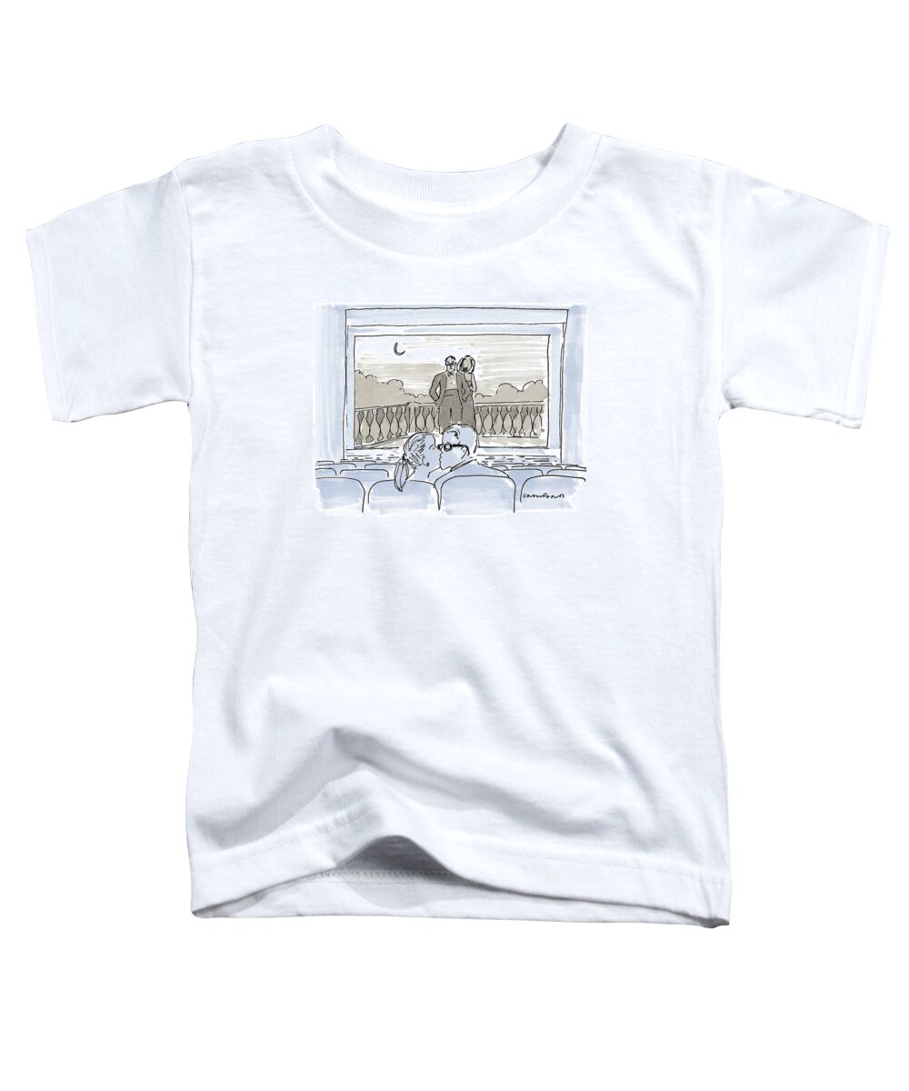 (couple Kissing In Movie Theater As Couple On Screen Watch Them.) Movies Toddler T-Shirt featuring the drawing New Yorker December 7th, 1998 by Michael Crawford