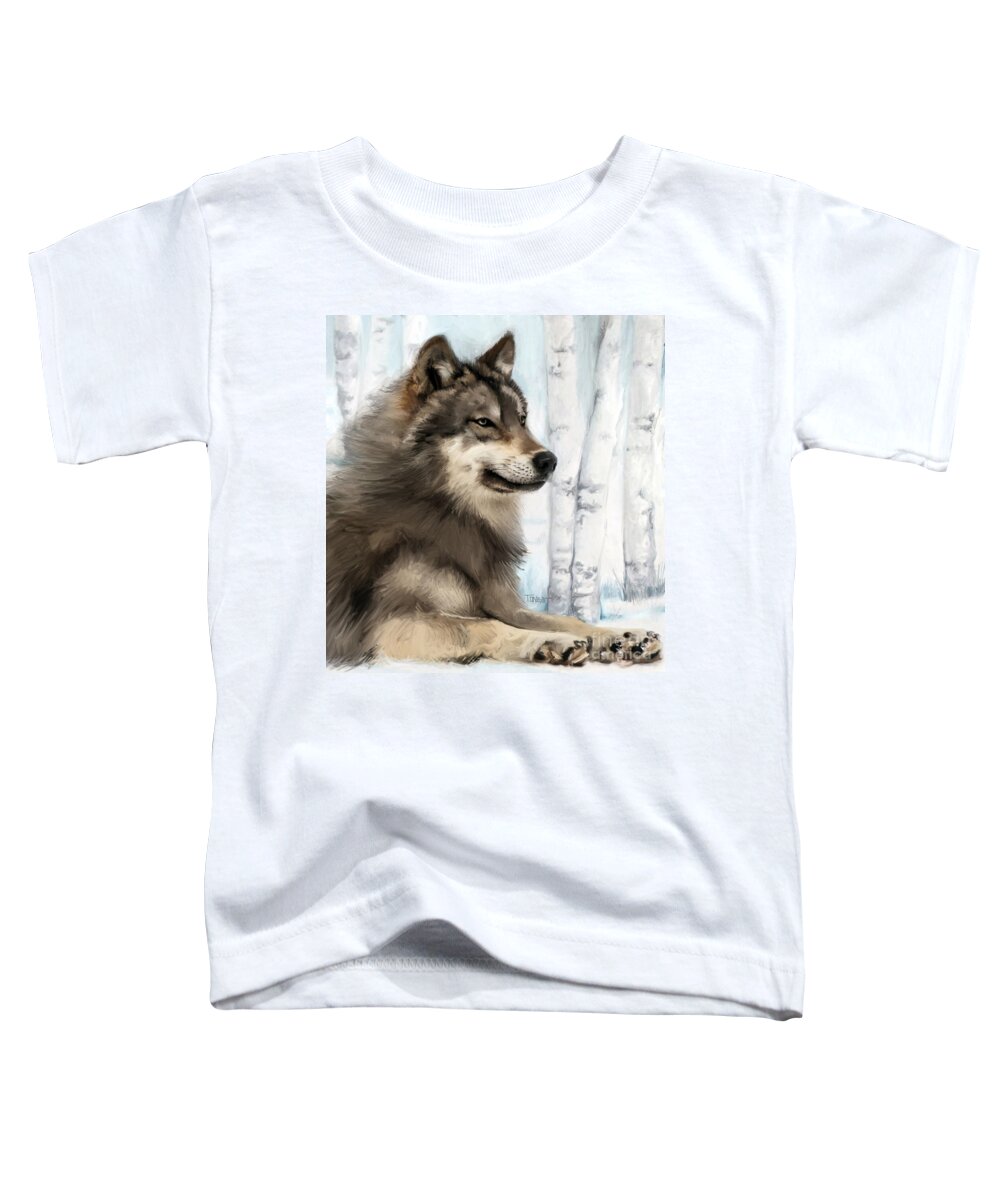 The Northern Rocky Mountains Wolf Toddler T-Shirt featuring the mixed media Northern Rocky Wolf... by Mark Tonelli
