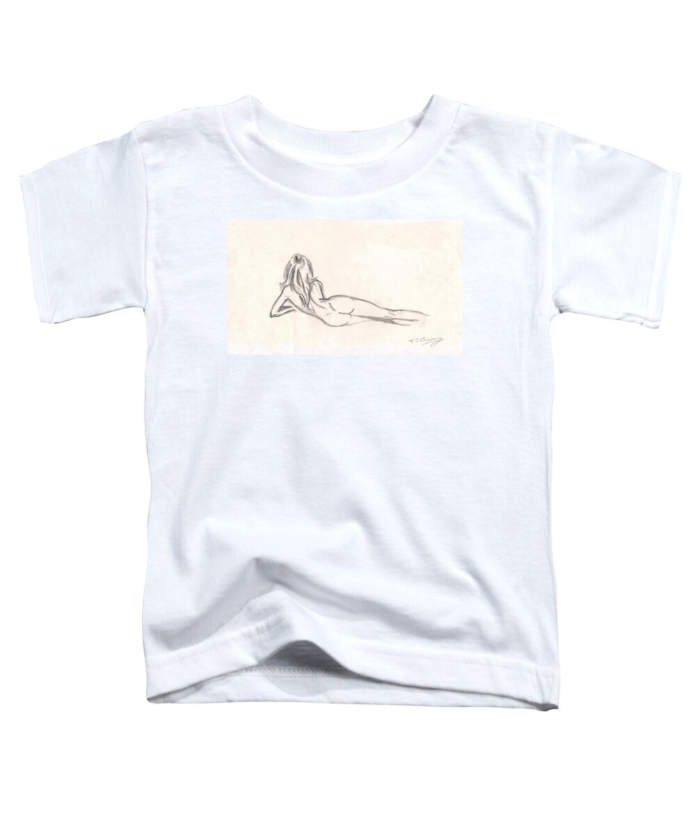 Pinup Toddler T-Shirt featuring the drawing Nude Figure Drawing by Tom Conway