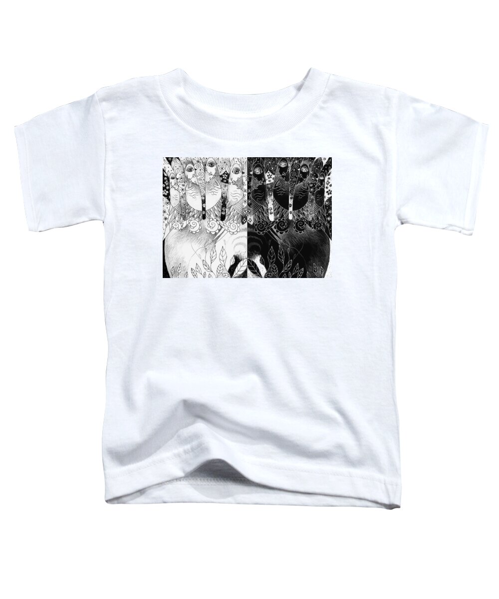 Oneness Toddler T-Shirt featuring the drawing One And All - Black And White by Helena Tiainen