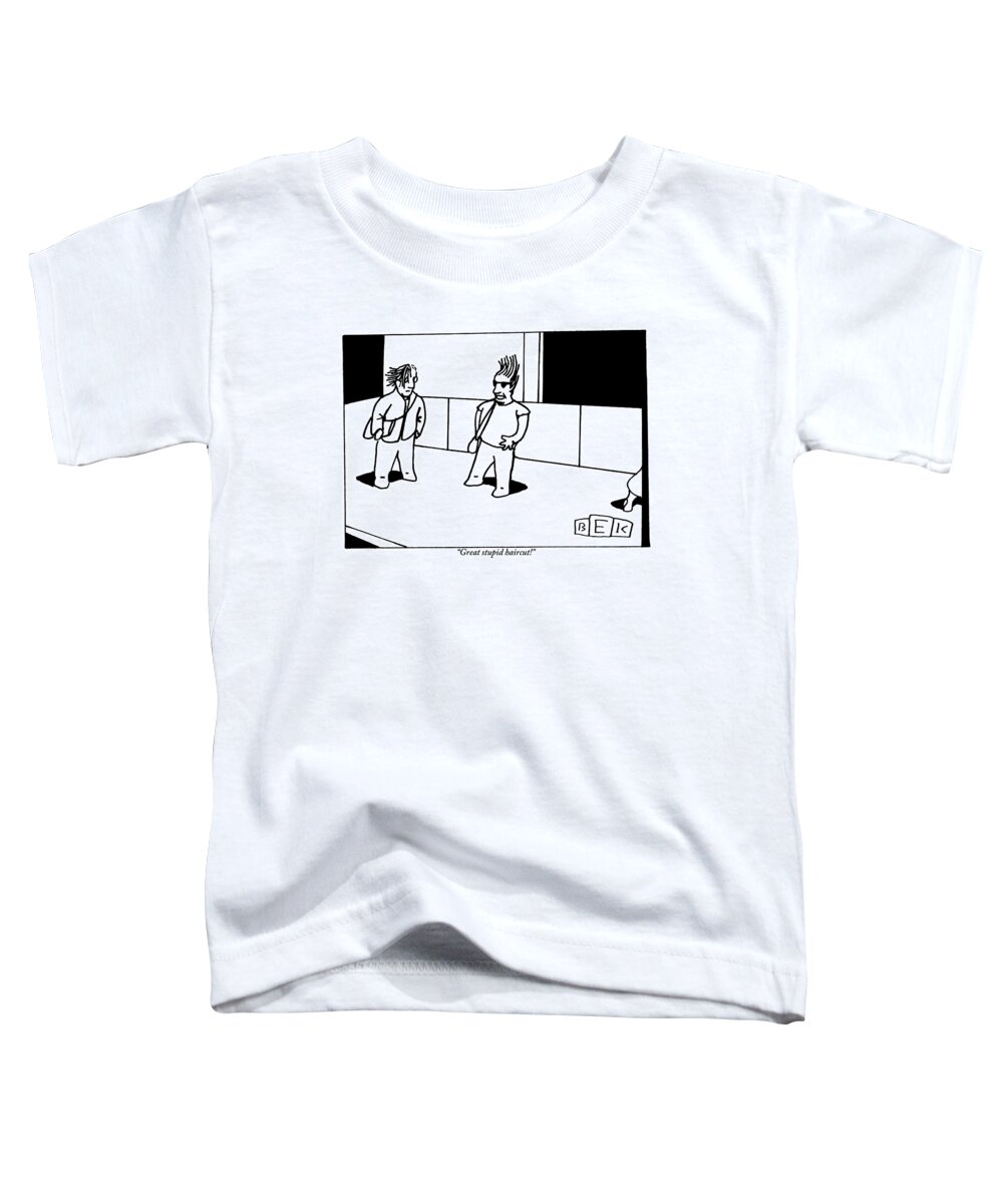 Hair Toddler T-Shirt featuring the drawing One Guy With Extremely Spiked Hair Addresses by Bruce Eric Kaplan